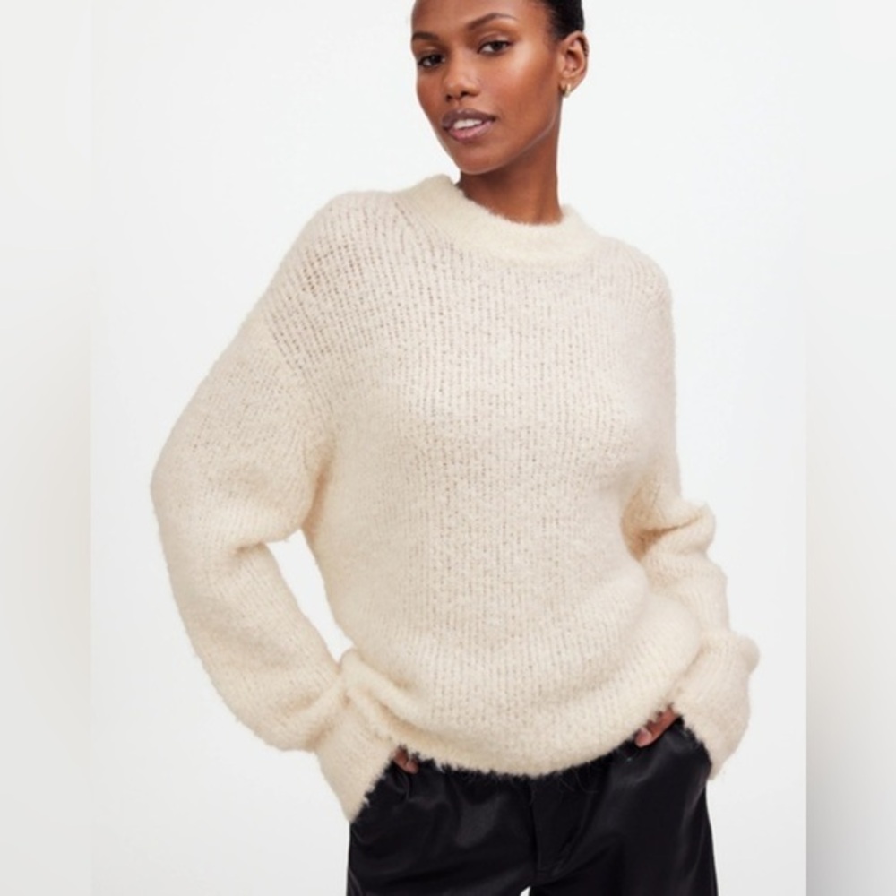 NWT Madewell Wool-Alpaca Blend Bouclé-Knit Oversized Sweater Alabaster SZ medium